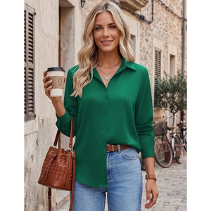 Blusa informal elegante para mujer, camisa de manga larga con botones, blusa elegante para el trabajo, para la oficina y el uso diario - Product Image 5
