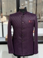 Traje Sherwani Indo-Occidental de Lujo para Hombre, con Jacquard Color Vino, Absorbente de Humedad, Diseño Bandhgala para Bodas, Recepciones y Fiestas