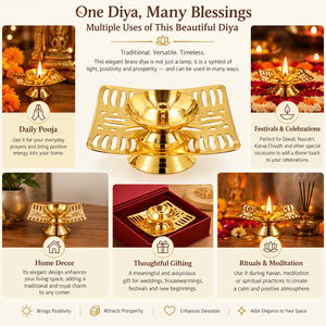 Lámpara de aceite Diya de latón con flor de loto, hecha a mano, con pétalos florales, portavelas Deepam para decoración de Pooja y Diwali - Product Image 4