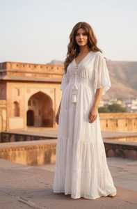 Vestido largo maxi de algodón blanco estilo bohemio, vestido de novia para playa, ropa de verano para mujer y niña, unisex. - Product Image 3