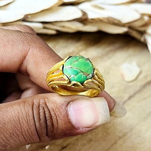 Fashionable Bohemia Green Turquoise Natural Stone <b>Rings</b> Women 18K Gold Plated Daily Wear Ethnic <b>Statement</b> Band Wholesale/OEM/ODM - Product Image 3