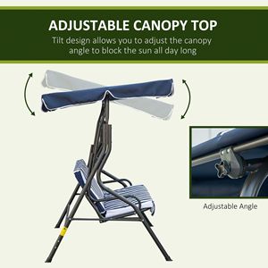 Stripe-Patterned Porch <b>Swing</b> with Canopy Cushioned Metal <b>Frame</b> for Backyard Patio Use - Product Image 5