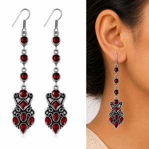 Bulk Order Trendy Long Statement Antique Silver-Plated Bold <b>Drop</b> <b>Earrings</b> for Wedding & Party Wear | Wholesale Bulk Supplier - Product Image 1
