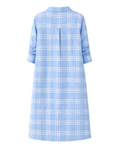 Robe chemise longue à carreaux bleu ciel personnalisée pour femmes, robe midi décontractée boutonnée à carreaux, fabricant en gros sur mesure - Product Image 2