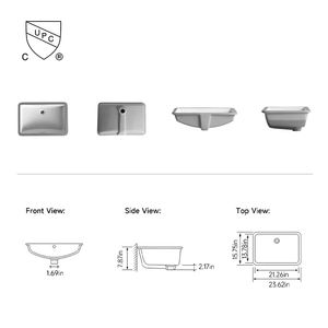 NV2287 Lavabo de salle de bain rectangulaire à encastrer en céramique vitreuse avec trop-plein, dimensions totales 600x400x200mm - Product Image 2
