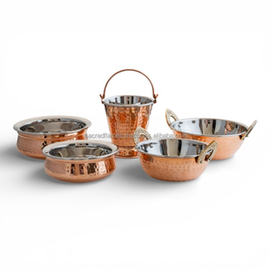 Ensemble de plats de service traditionnels indiens en cuivre et acier, Karahi Handi Balti, vaisselle de table pour la restauration - Product Image 2