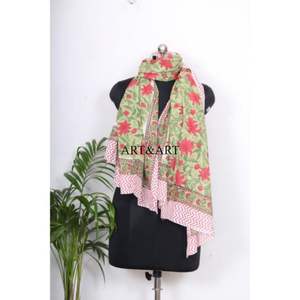 Pareo de algodón con diseño floral, estampado a mano con bloques de madera, pañuelo de alta demanda, cubierta de playa, sarong indio suave, precio al por mayor - Product Image 5