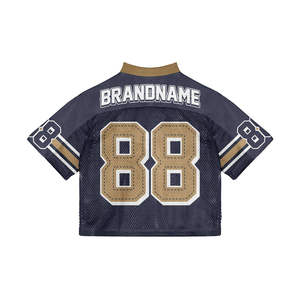 Fabricante personalizado de camisetas de fútbol retro americanas, de malla tejida extragrande, con cuello en V y corte cuadrado, para hombres y mujeres. - Product Image 2