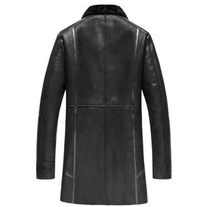 Chaqueta Larga de Motociclista para Hombre, Negra, 100% Algodón, Corte Slim, Doble Botonadura, Cuello Alto, Forro de Piel Sintética, Cortavientos, Informal, para Invierno - Product Image 2