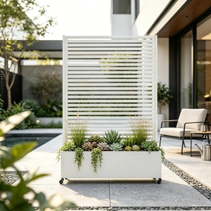 Jardinière minimaliste en bois blanc avec roulettes pour plantes vertes d'intérieur - Product Image 5