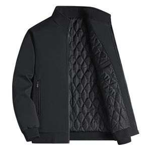 Blouson Bomber Unisexe Noir Couleur Unie Col Montant Fermeture Éclair Coupe-Vent Respirant Polaire Style Décontracté Vintage Hiver - Product Image 1