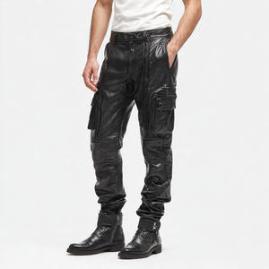 PU Leather Genuine Leather Motorcycle Slim Fit Mid Rise Button Fly Casual Wear Mens Biker <b>Trousers</b> Quilted - Product Image 3