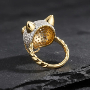 Moissanite <b>Cat</b> & Bunny Animal Themed Cluster <b>Ring</b> 925 Sterling Silver Rhodium Plated Sparkly Cute Luxury for Wedding Gift - Product Image 5