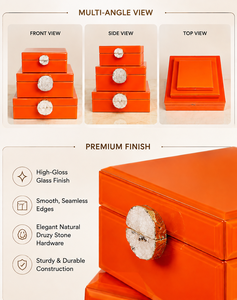 Luxury Orange Color Mirror <b>Glass</b> Decorative Storage Box Agate <b>Knob</b> Premium Jewelry Vanity Organizer Boxes Home Decor Lacquer - Product Image 3