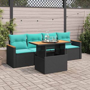 Set di divani da giardino in polyrattan nero da 5 pezzi con cuscini, eleganti mobili da esterno - Product Image 1