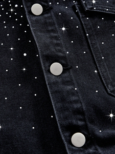 Chemise en jean à strass étoiles pour homme, motif galaxie céleste scintillante, noir délavé, manches courtes, coupe ample oversize, style streetwear, personnalisable OEM - Product Image 5