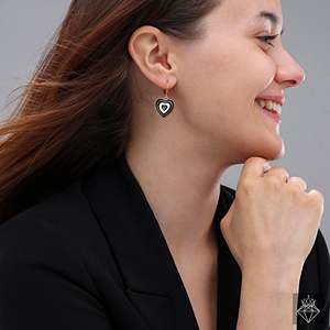 ต่างหูห้อยระย้ารูปหัวใจสีดำและห่วงที่สวยงามห่วงกลมหรูหรา - Product Image 3