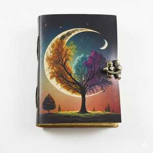 Grimoire Tree with moon <b>Leather</b> Spiral Bound Hardcover Journal Floral Vintage Handmade <b>Diary</b> - Product Image 1
