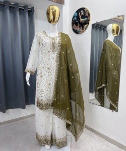BEST QUALITY GEORGETTE EMBROIDERY SEQUENCE WORK <b>TOP</b> PALAZZO WITH DUPATTA 83757 EID SPECIAL SALWAR KAMEEZ SET <b>MAROON</b> AC-7103 - Product Image 1