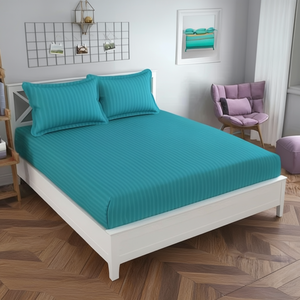 American Style <b>Queen</b> Size 90x100 Inch Bed <b>Sheet</b> Stripe +2 Plw 220 TC Cotton Hotel Bedding Set 200TC Flat <b>Fitted</b> <b>Sheets</b> - Product Image 3