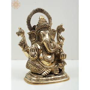 รูปปั้นพระพิฆเนศทองเหลืองขนาด6นิ้วทำด้วยมือรูปปั้นพระพิฆเนศขนาดเล็กทำด้วยมือในอินเดีย - Product Image 4