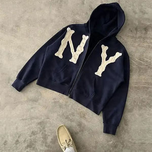 เสื้อฮู้ดครอปแบบซิป Unisex  ลายปักตัวอักษร NY ด้านหน้า ทรงลำลอง ใส่สบาย ผ้าถัก โพลีเอสเตอร์ 100% ป้องกันการเป็นขุย - Product Image 3