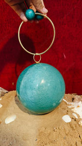 Luxury Turquoise Blue Resin <b>Sphere</b> Clutch Handbag with Brass Ring Handle Designer Evening Party Wedding <b>Bag</b> - Product Image 2