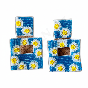 ต่างหูรูปดอกไม้สีเทอร์ควอยส์ดีไซน์หรูหราประดับลูกปัดด้วยแสงแดดงานแฮนด์เมดสไตล์แฟชั่นแบบประณีต - Product Image 1