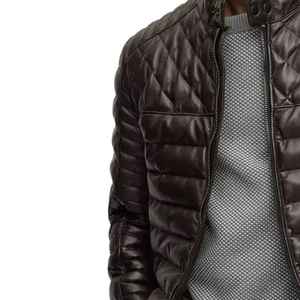 Veste matelassée en cuir véritable pour homme, best-seller, personnalisée, pour l'hiver, avec col montant, imperméable et coupe-vent, style streetwear - Product Image 4
