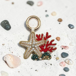 Porte-clés artisanal perlé en forme d'oiseau et d'étoile de mer, breloque de sac animale marine, pendentif de créateur, cadeau, fournisseur en gros - Product Image 2
