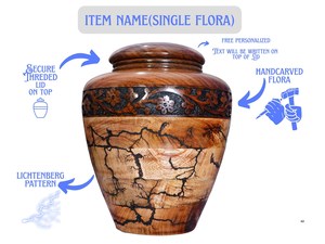 Personalized Wooden Cremation Urn Floral Inlay Lichtenberg Pattern Handmade Wooden Cremation Urn with Floral Inlay Design Lichte - Product Image 3