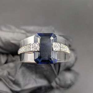 Blue Sapphire <b>Emerald</b> Cut Moissanite Gemstone <b>Ring</b> For mens Original 925 Sterling <b>Silver</b> Fine Party Jewelry Surprise Gift Him - Product Image 1