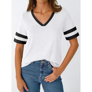 2025 femmes à la mode décontracté printemps été T-Shirts à manches courtes col en v mode t-shirts vêtements de base en tailles XS et XXS - Product Image 2