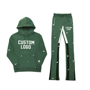 ชุดวอร์มผู้ชายแบบสั่งทำโลโก้ ชุดสองชิ้นผ้าหนา กางเกงขาบาน พิมพ์ลายพัฟฟ์ ชุดสเวตเตอร์โอเวอร์ไซส์ ชุดแทรคสูท สตรีทแวร์ - Product Image 2