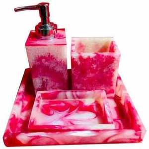 Juego de Baño de Resina Blanca de Lujo de Cuatro Piezas con Bandeja Rectangular Fácil de Limpiar, Dispensador de Jabón y Vaso, RR ENTERPRISES, Hecho en India - Product Image 1