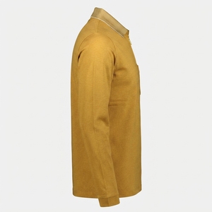 Polo Básico de Manga Larga para Hombre con Bolsillo, Corte Regular, Cuello con Cierre, para Uso Diario, Polo Casual de Mezcla de Algodón - Product Image 3