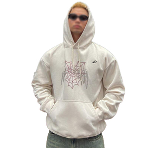 Sweat à capuche surdimensionné en molleton de coton avec strass motif araignée, style streetwear, motif graphique, pour homme, design personnalisé - Product Image 1