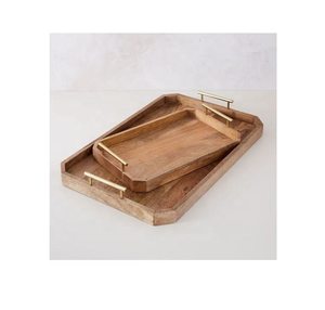 Wooden Tray Wooden Serving Tray Wooden <b>Breakfast</b> Tray with Metal Handle Wholesale Manufacturer - Product Image 1