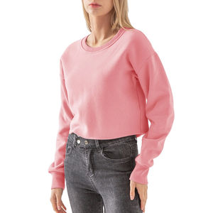 Sweat-shirt court de sport pour femme avec logo personnalisé OEM, couleur sauge, épaules tombantes, poignets et ourlet côtelés, motif uni, hiver/été, 100% coton - Product Image 5