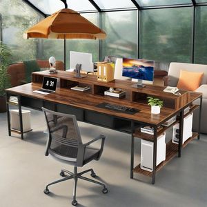 Bureau d'ordinateur double pour deux personnes de 78,74 pouces de long avec étagères de rangement, grand bureau de jeu, d'étude et d'écriture - Product Image 1