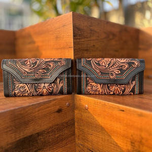 Portefeuille en cuir de vachette noir pour femmes pochette en cuir véritable de haute qualité grand portefeuille en cuir de vachette cadeaux pour Cowgirl - Product Image 3