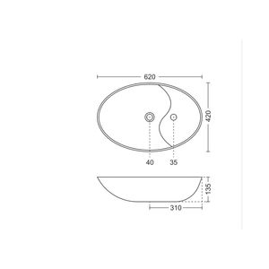 Modern rectangular wall hung ceramic wash basin 620x420x135mm glossy white floating bathroom sink with half pedestal - Product Image 6