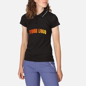 Vêtements décontractés d'été en polyester/coton de haute qualité avec logo imprimé personnalisé, coupe régulière confortable, noir uni, pour femmes, tricoté - Product Image 1