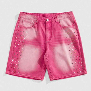 Shorts Bermuda Rose Tricoté Écologique Taille Mi-Haute pour Homme avec Poches et Cordon de Serrage, Style Décontracté en Tissu Polyester/Coton - Product Image 1