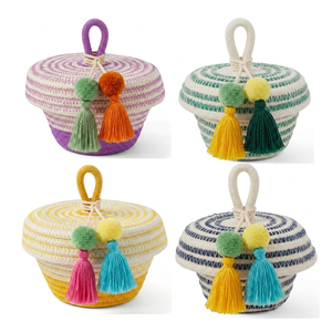 Handmade Cotton <b>Box</b> Gergean Ramadan Basket Cotton Organizer Basket with Lid High Quality Factory Manufacturer - Product Image 1