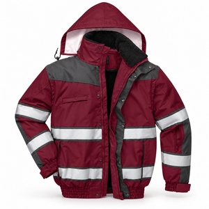Chaqueta de Seguridad Reflectante Unisex OEM con Capucha, Forro Polar, Bolsillos Utilitarios, Poliéster, Bordado Personalizado, Ropa de Trabajo de Invierno - Product Image 1