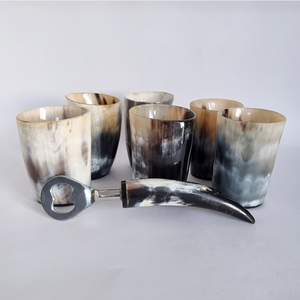 Luxury New Short Glass Drinkware <b>Set</b> with Buffalo Horn Tankard & Stand for <b>Wine</b> & Beer - Product Image 1