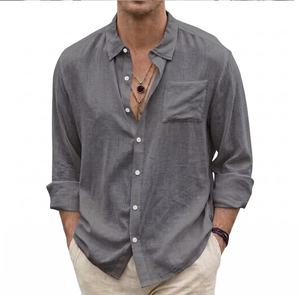 Men's Linen Cotton Blend Long Sleeve Stand Collar Casual Dress <b>Shirt</b> Wrinkle Resistant Button Down Business <b>Office</b> Wear - Product Image 2