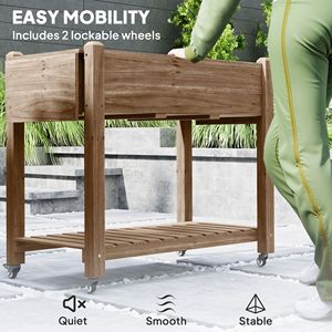 Fioriera Rialzata in Legno Carbonizzato con Chiusura, Tavolini Laterali e Ripiano Inferiore, Fori di Drenaggio e Dimensioni in cm - Product Image 5