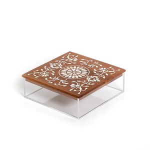 <b>Acrylic</b> Square Gift <b>Box</b> Mother Pearl Inlay Wooden <b>Lid</b> Base Sustainable Multifunction Elegant Serveware Dry Fruit CRAFTSY HOME - Product Image 5